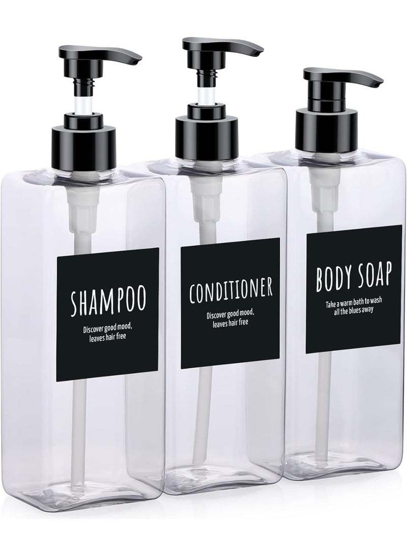 هومستر مجموعة ملء شامبو ومستحضرات العناية بالشعر، 3 عبوات، توزيع متجانس بضغط ناعم، تصميم مقاوم للتسرب بخيوط برغي، زجاجات بلاستيكية ممتلئة وقوسة ضد الانزلاق والتمزق، زجاجات دش مع ملصقات مضادة للانزلاق، منظم حمام لشامبو ومستحضرات العناية بالشعر وغسول الجسم، (شفافة/أسود، 500 مل) - Image 1